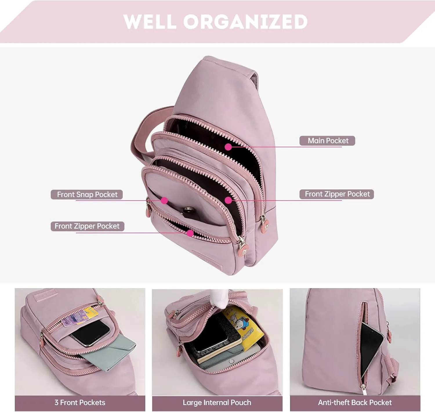 Long Keeper Sling Chest Bag - Women Men Waterproof Crossbody Backpack Traveling Running Hiking Shoulder Daypack Bag