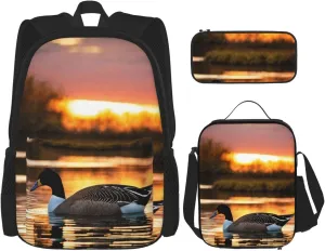 Loon Nature Bird Print Comfortable Adjustable Shoulder Casual Fashion Backpack Lunch Bag Pencil Case