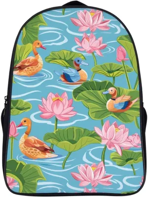 Lotuses And Mandarin Duck Backpack 16 Inch Travel Backpack Laptop Backpack Business Backpack Casual Daypack for Women Men