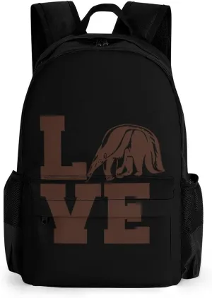 Love Giant Anteater Cute Backpack Travel Work Bag with Water Bottle Pocket Adjustable Padded Shoulder Straps Daypack