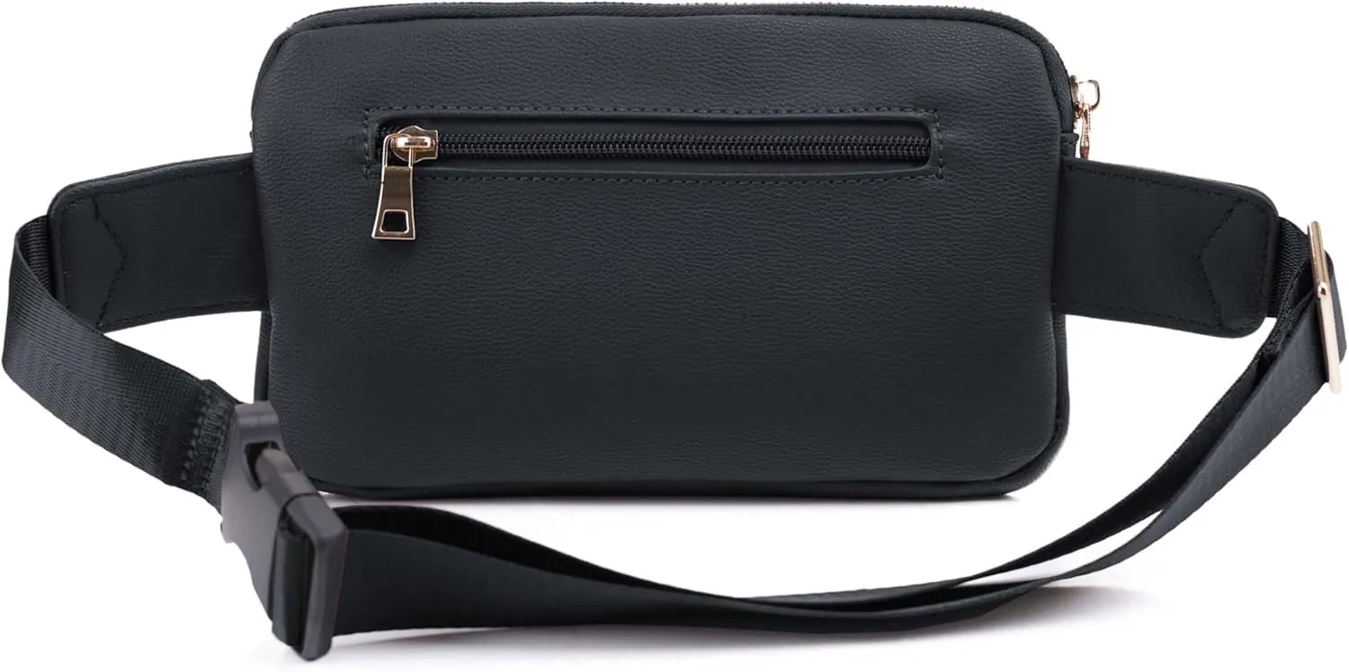 LOVESOME Vegan Leather Everywhere Fashion Waist Bag Fanny Pack Crossbody Bag Belt Bag Sling Bag with Adjustable Strap for Women (Black)