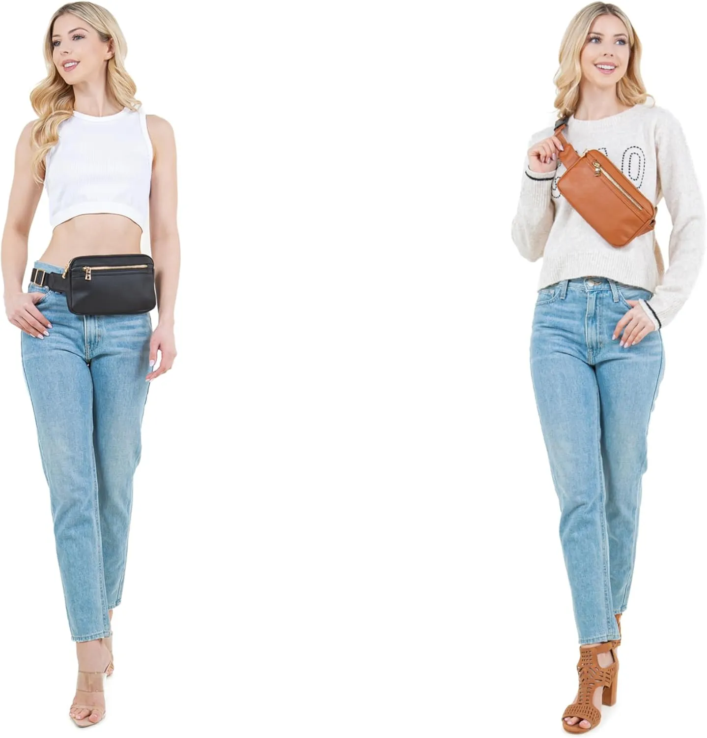 LOVESOME Vegan Leather Everywhere Fashion Waist Bag Fanny Pack Crossbody Bag Belt Bag Sling Bag with Adjustable Strap for Women (Black)
