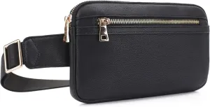 LOVESOME Vegan Leather Everywhere Fashion Waist Bag Fanny Pack Crossbody Bag Belt Bag Sling Bag with Adjustable Strap for Women (Black)