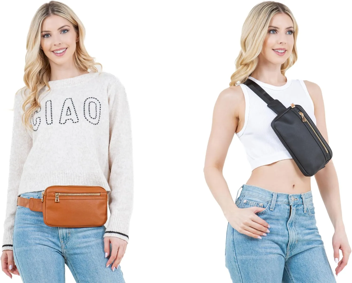 LOVESOME Vegan Leather Everywhere Fashion Waist Bag Fanny Pack Crossbody Bag Belt Bag Sling Bag with Adjustable Strap for Women (Brown)