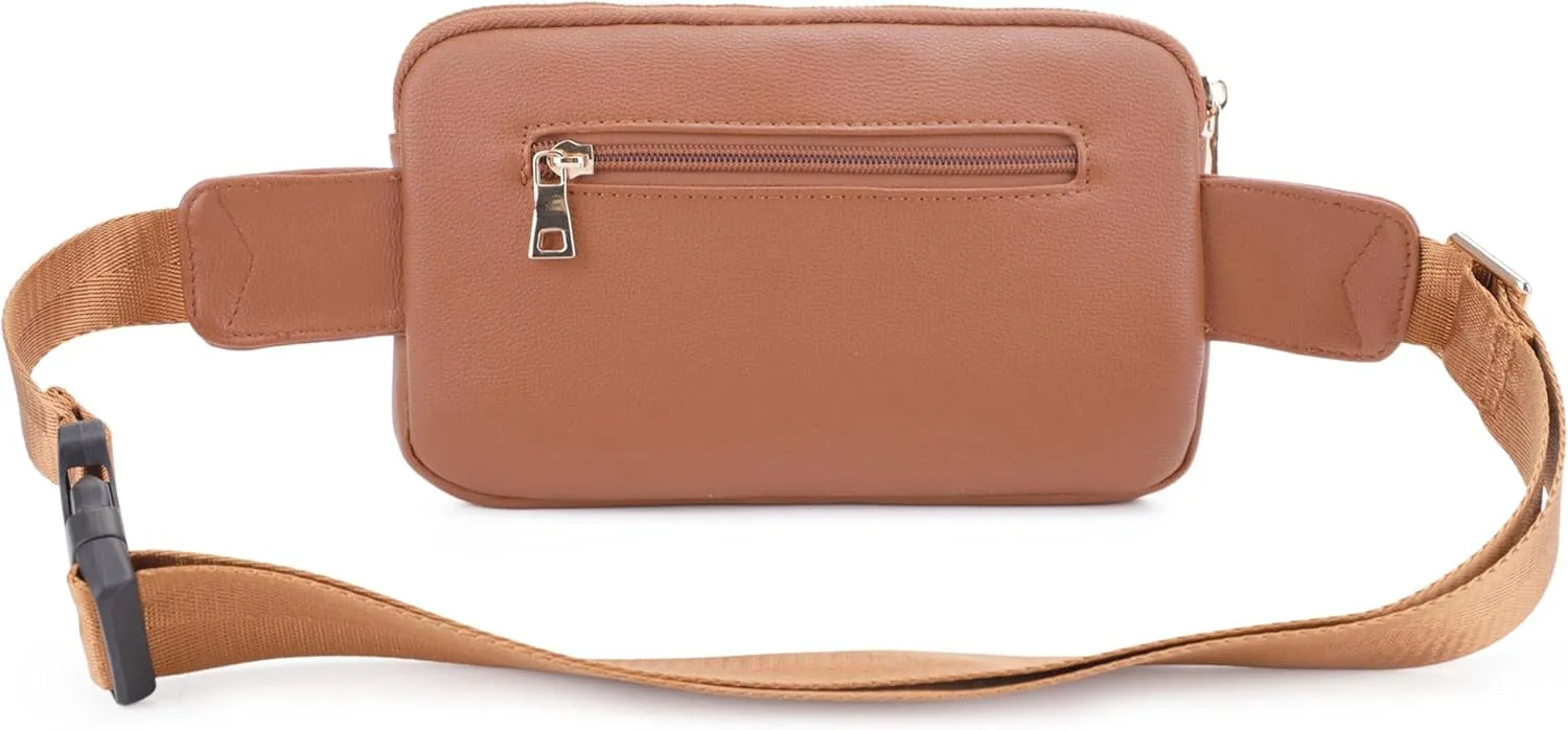 LOVESOME Vegan Leather Everywhere Fashion Waist Bag Fanny Pack Crossbody Bag Belt Bag Sling Bag with Adjustable Strap for Women (Brown)