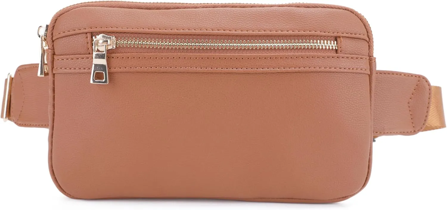LOVESOME Vegan Leather Everywhere Fashion Waist Bag Fanny Pack Crossbody Bag Belt Bag Sling Bag with Adjustable Strap for Women (Brown)