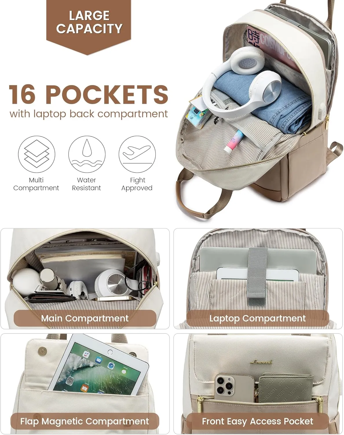 LOVEVOOK Laptop Backpack for Women, 17.3inch Laptop Bag with USB Port, Waterproof Travel Work Backpack Purse, Anti-Theft Backpacks Casual Computer Daypack Nurse Teacher Bag