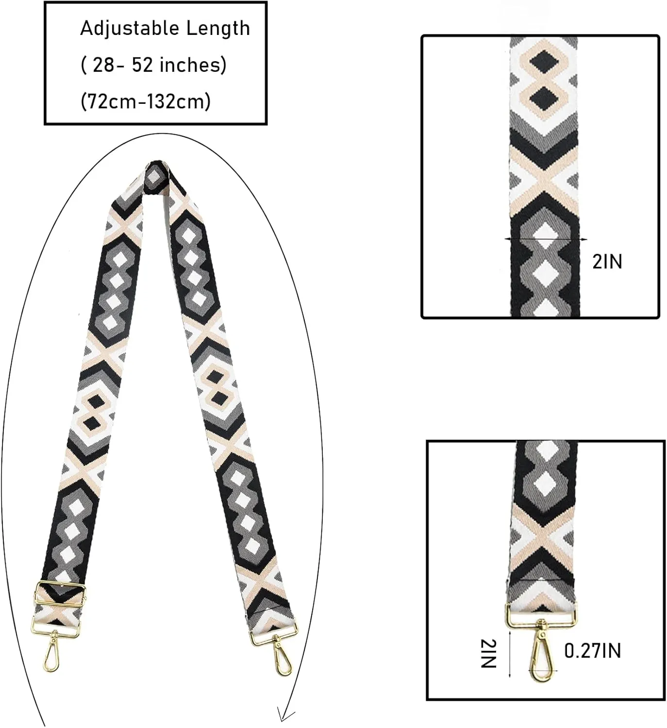LoZoDo Purse Strap Gold Hardware 2" Wide Replacement Crossbody Straps Adjustable Shoulder Strap Bag Strap for Crossbody Handbags