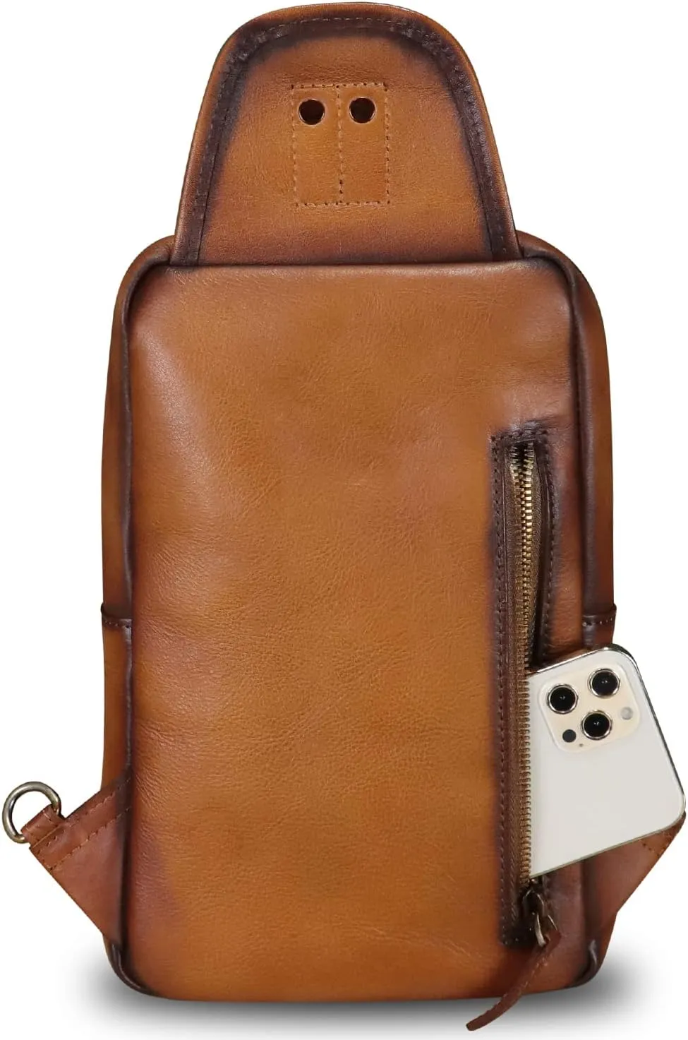 LRTO Genuine Leather Sling Bag Crossbody Motorcycle Bag Handmade Hiking Chest Daypack Retro Shoulder Backpack (Brown)