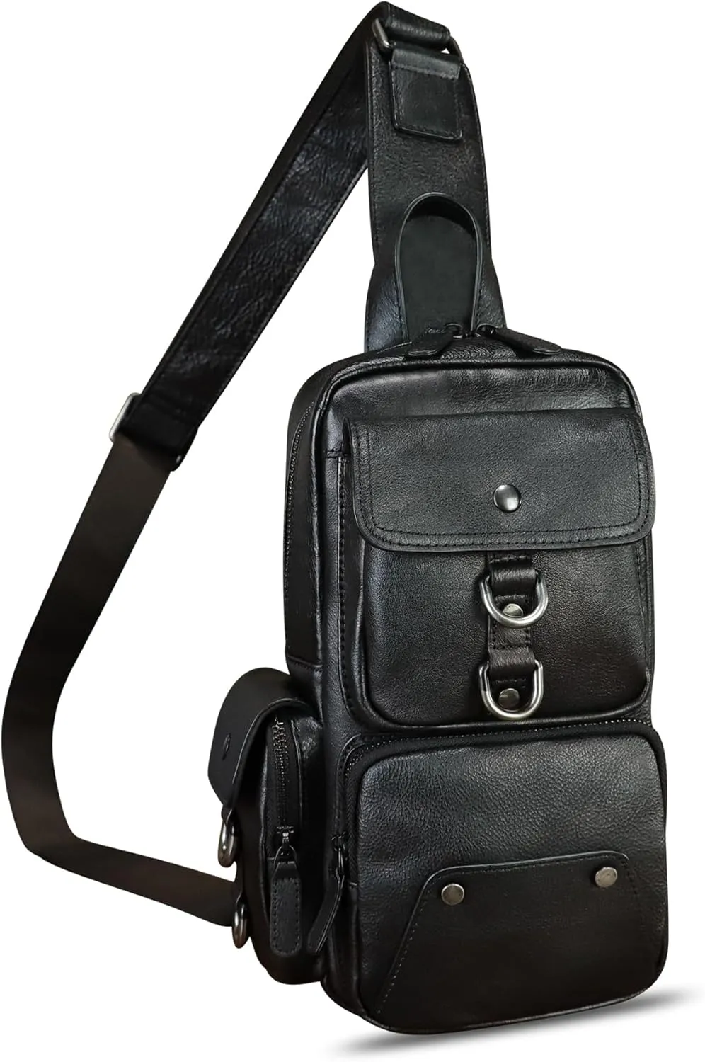 LRTO Genuine Leather Sling Bag for Men and Women Crossbody Backpack Handmade Chest Bag Hiking Daypack Purse Pouch