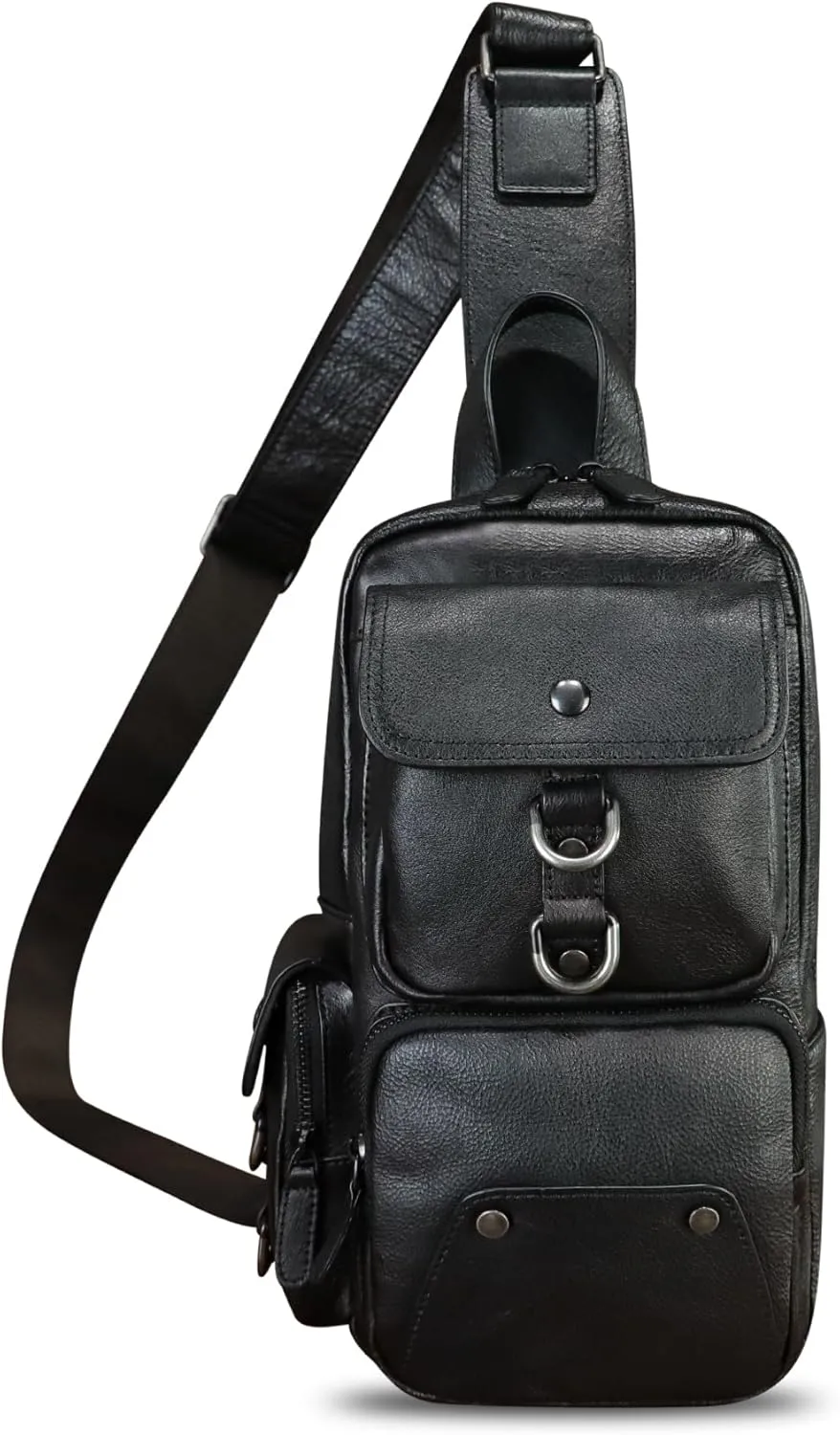 LRTO Genuine Leather Sling Bag for Men and Women Crossbody Backpack Handmade Chest Bag Hiking Daypack Purse Pouch