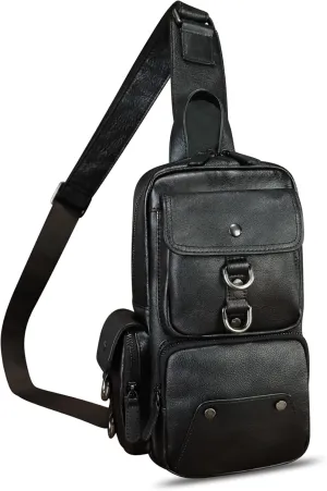 LRTO Genuine Leather Sling Bag for Men and Women Crossbody Backpack Handmade Chest Bag Hiking Daypack Purse Pouch