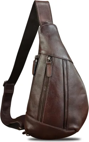 LRTO Genuine Leather Sling Bag for Men and Women Vintage Real Leather Crossbody Chest Bags Backpack Purse for Travel Hiking