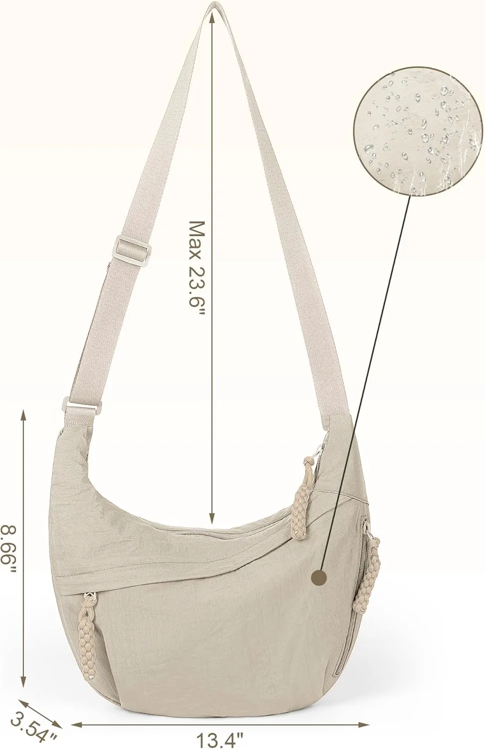 Lushandy Nylon Crescent Crossbody Luna Bag for Women - Moon Shoulder, Lightweight Sling, Casual Hobo Dumpling