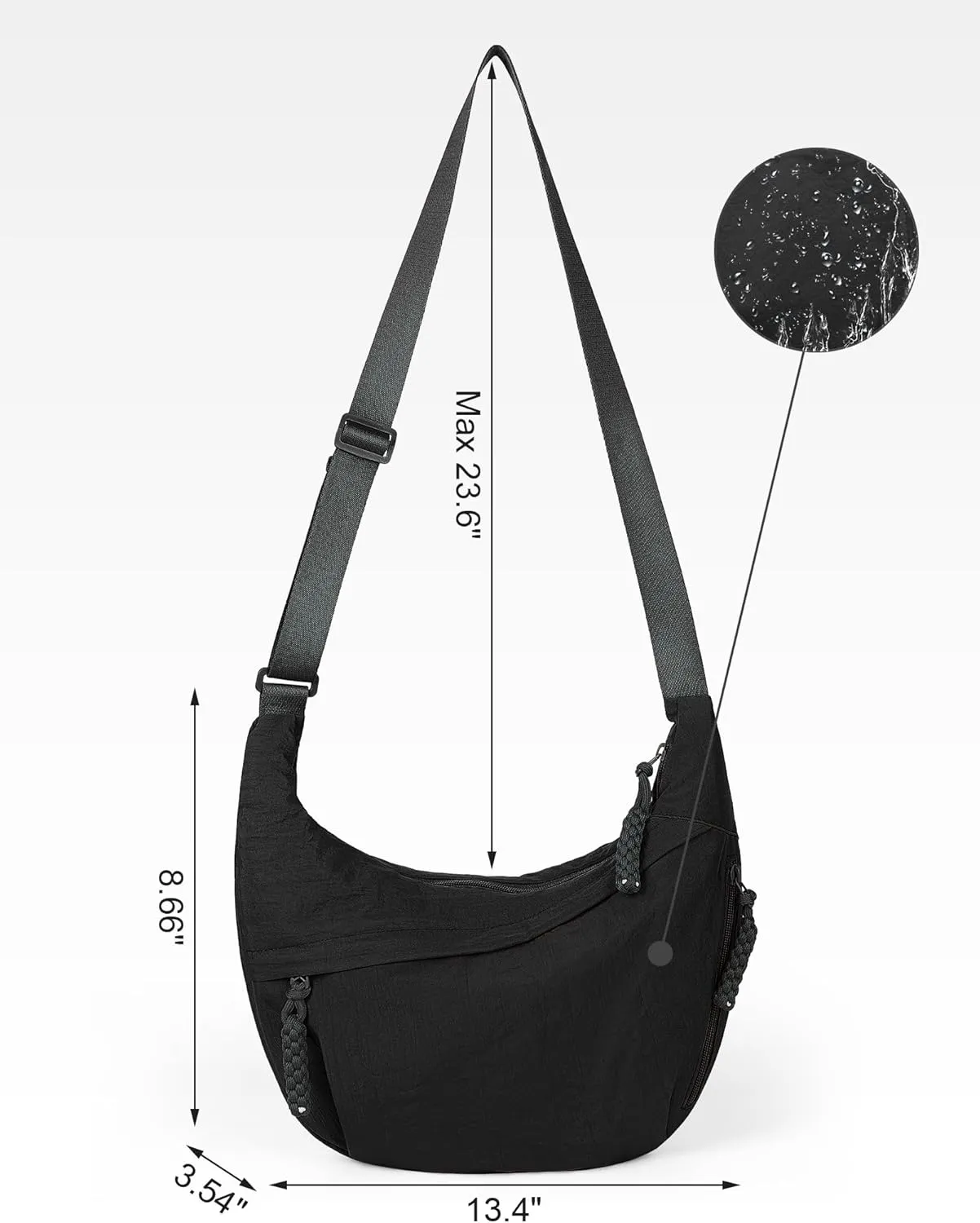 Lushandy Nylon Crescent Crossbody Luna Bag for Women - Moon Shoulder, Lightweight Sling, Casual Hobo Dumpling