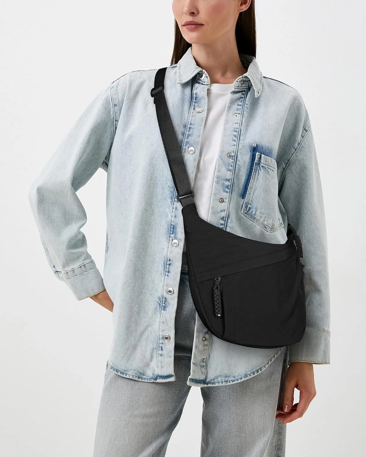 Lushandy Nylon Crescent Crossbody Luna Bag for Women - Moon Shoulder, Lightweight Sling, Casual Hobo Dumpling