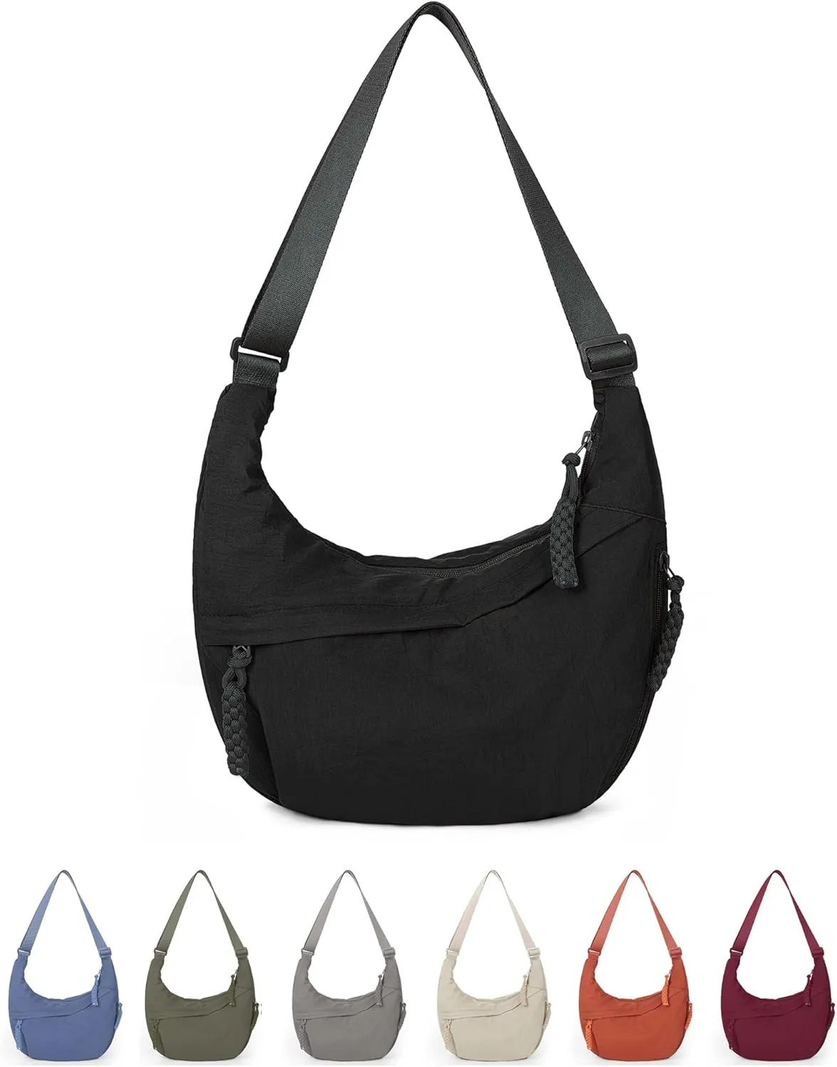 Lushandy Nylon Crescent Crossbody Luna Bag for Women - Moon Shoulder, Lightweight Sling, Casual Hobo Dumpling