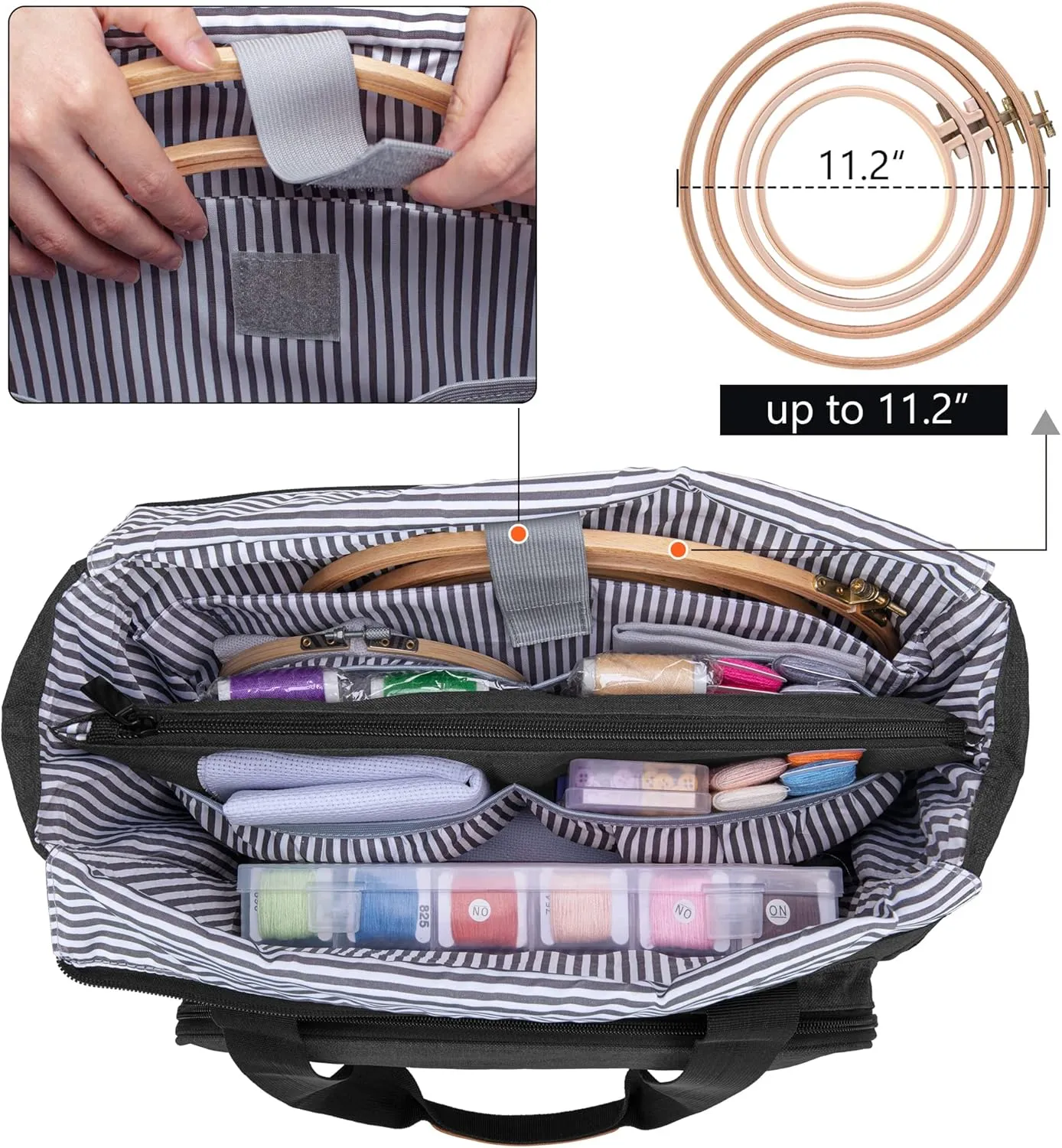 LUXJA Embroidery Project Carrying Bag, Embroidery Kits Storage Bag (Bag Only), Black