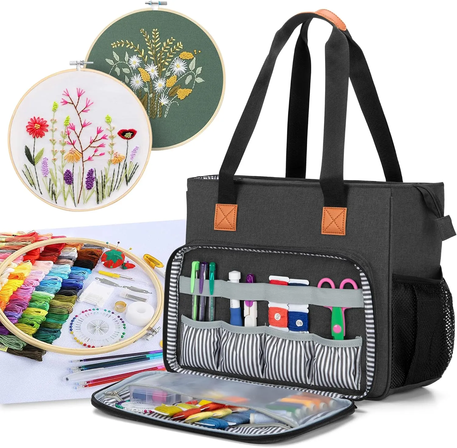 LUXJA Embroidery Project Carrying Bag, Embroidery Kits Storage Bag (Bag Only), Black