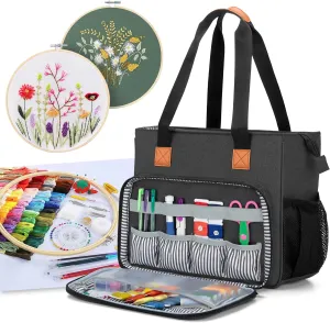 LUXJA Embroidery Project Carrying Bag, Embroidery Kits Storage Bag (Bag Only), Black