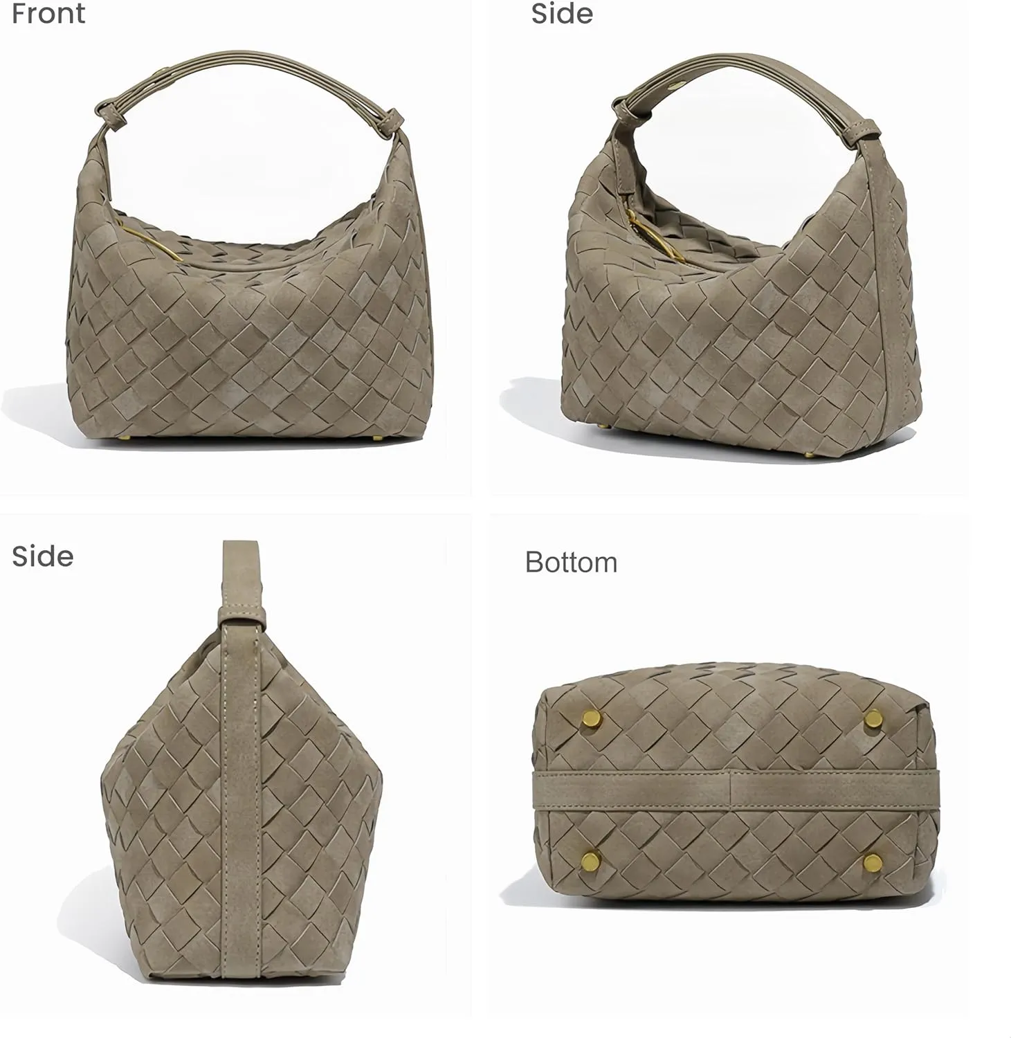Luxurious Suede Hobo Bag - Women's Woven Leather Shoulder Bag with Spacious Interior