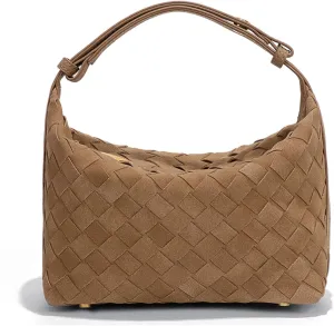 Luxurious Suede Hobo Bag - Women's Woven Leather Shoulder Bag with Spacious Interior