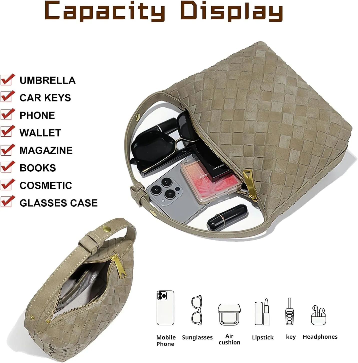 Luxurious Suede Hobo Bag - Women's Woven Leather Shoulder Bag with Spacious Interior