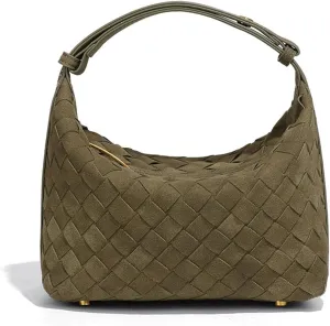 Luxurious Suede Hobo Bag - Women's Woven Leather Shoulder Bag with Spacious Interior
