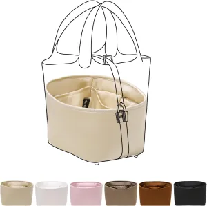 Luxury Silk Purse Organizer for Picotin18 - Silky Smooth Handbag Insert with Hidden Zipper, Lightweight and Supportive Tote Shaper for Elegant Storage（Craie）