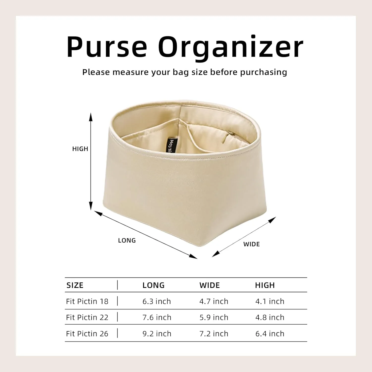 Luxury Silk Purse Organizer for Picotin18 - Silky Smooth Handbag Insert with Hidden Zipper, Lightweight and Supportive Tote Shaper for Elegant Storage（Etoupe grey）