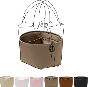Luxury Silk Purse Organizer for Picotin18 - Silky Smooth Handbag Insert with Hidden Zipper, Lightweight and Supportive Tote Shaper for Elegant Storage（Etoupe grey）