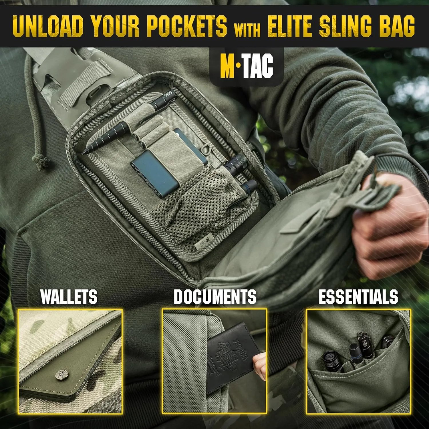 M-Tac Elite Sling Bag - EDC Tactical Crossbody Concealed Carry CCW Chest Pack