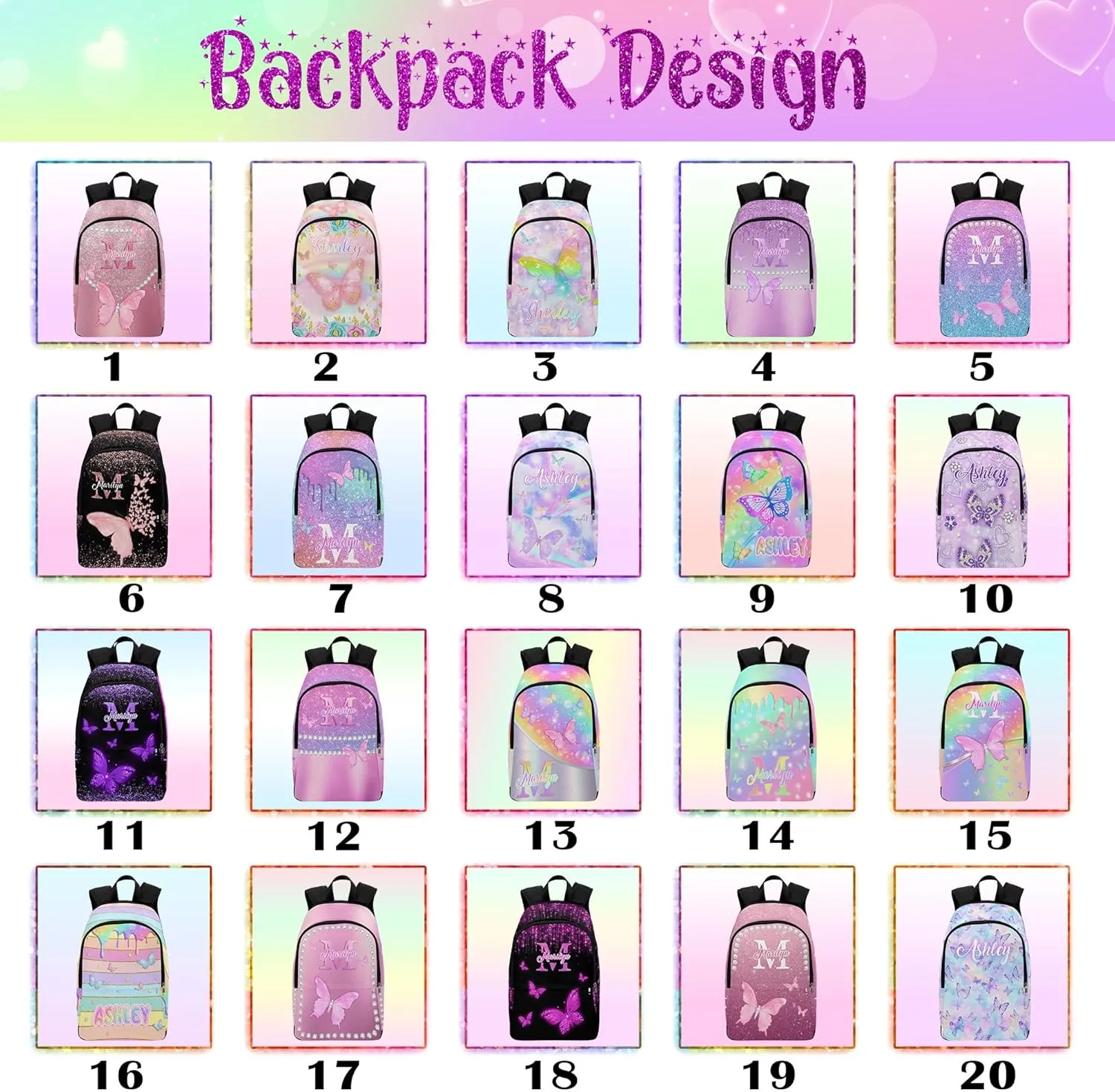 M YESCUSTOM Custom School Butterfly Backpack for Girls, Personalized Name Girls Bookbag Elementary Middle School Bags Travel Laptop Back Pack Casual Daypacks