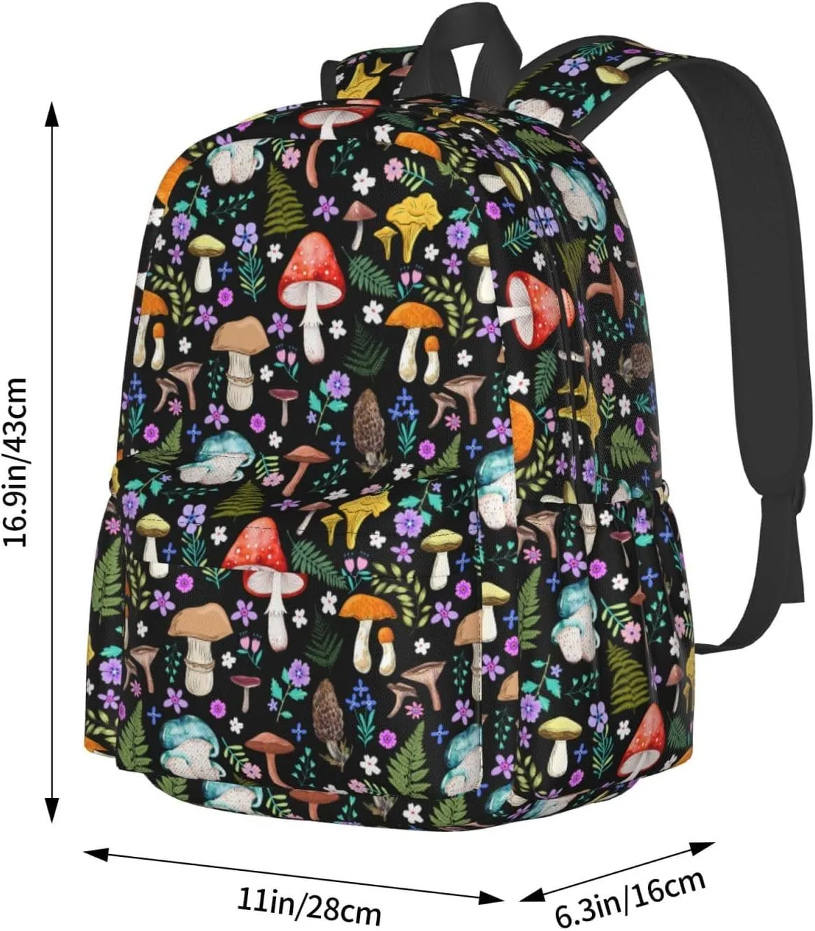 Magic Mushrooms Waterproof Backpack Adjustable Shoulder Straps Bag Large Capacity Casual Daypack Bookbag For Travel Work