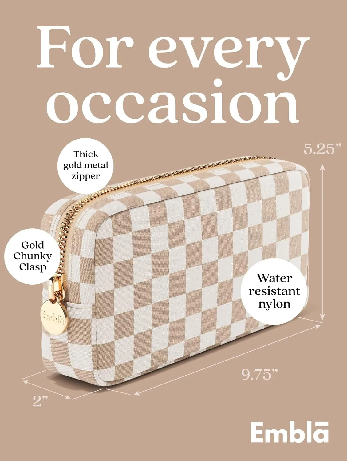 Makeup Bag Travel Cosmetics Pouch and Toiletry Bag, Nylon Zipper Pouch Purse, Cute Make Up Organizer Storage Tote for Women Girls, Travel Skincare Case, Small Makeup Case, Sand Checkered