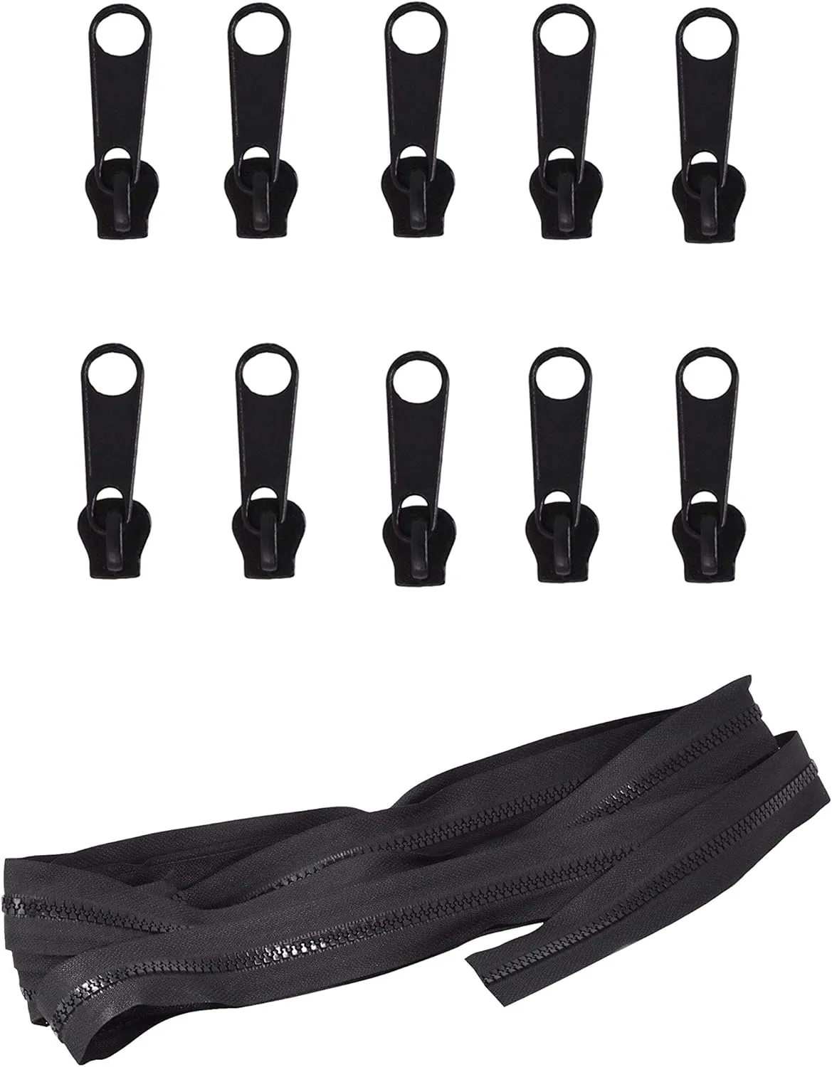 Mandala Crafts Black Plastic Zipper Tape by The Yard #5 with Pulls - 5 Yds Long Zipper by The Yard #5 Zipper Roll for Sewing Upholstery - Continuous Zipper Chain #5