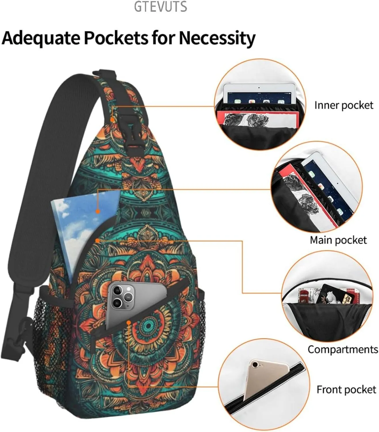 Mandala Sling Backpack Chest Bag Crossbody Shoulder Bag Gym Cycling Travel Hiking Daypack For Men Women