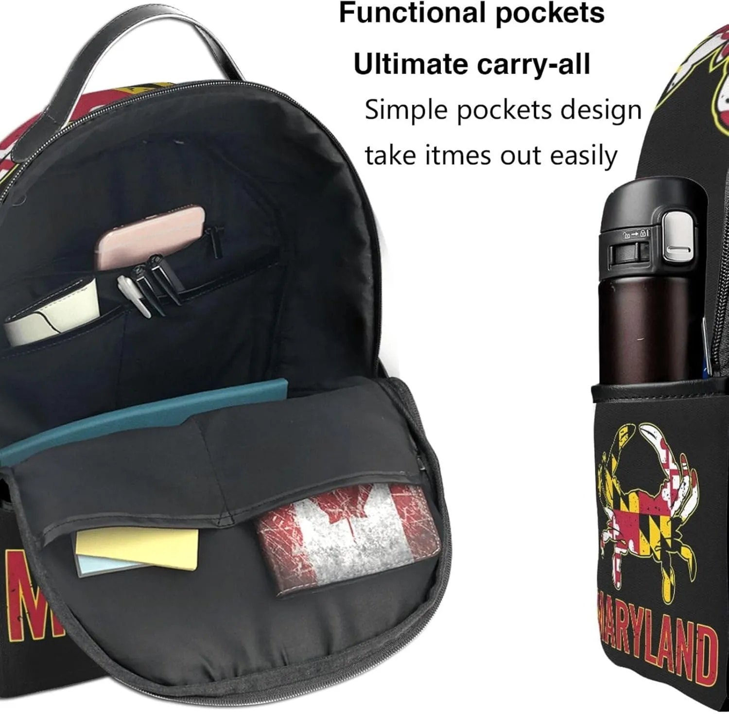 Maryland State Flag Crab Flag Casual Backpacks Laptop Backpack Carry-on Daypack Sports Travel Rucksack Lightweight Working Bag for Outdoor Hiking Cycling Walking