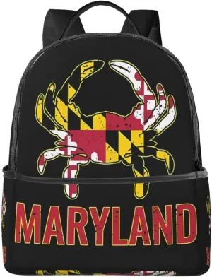Maryland State Flag Crab Flag Casual Backpacks Laptop Backpack Carry-on Daypack Sports Travel Rucksack Lightweight Working Bag for Outdoor Hiking Cycling Walking