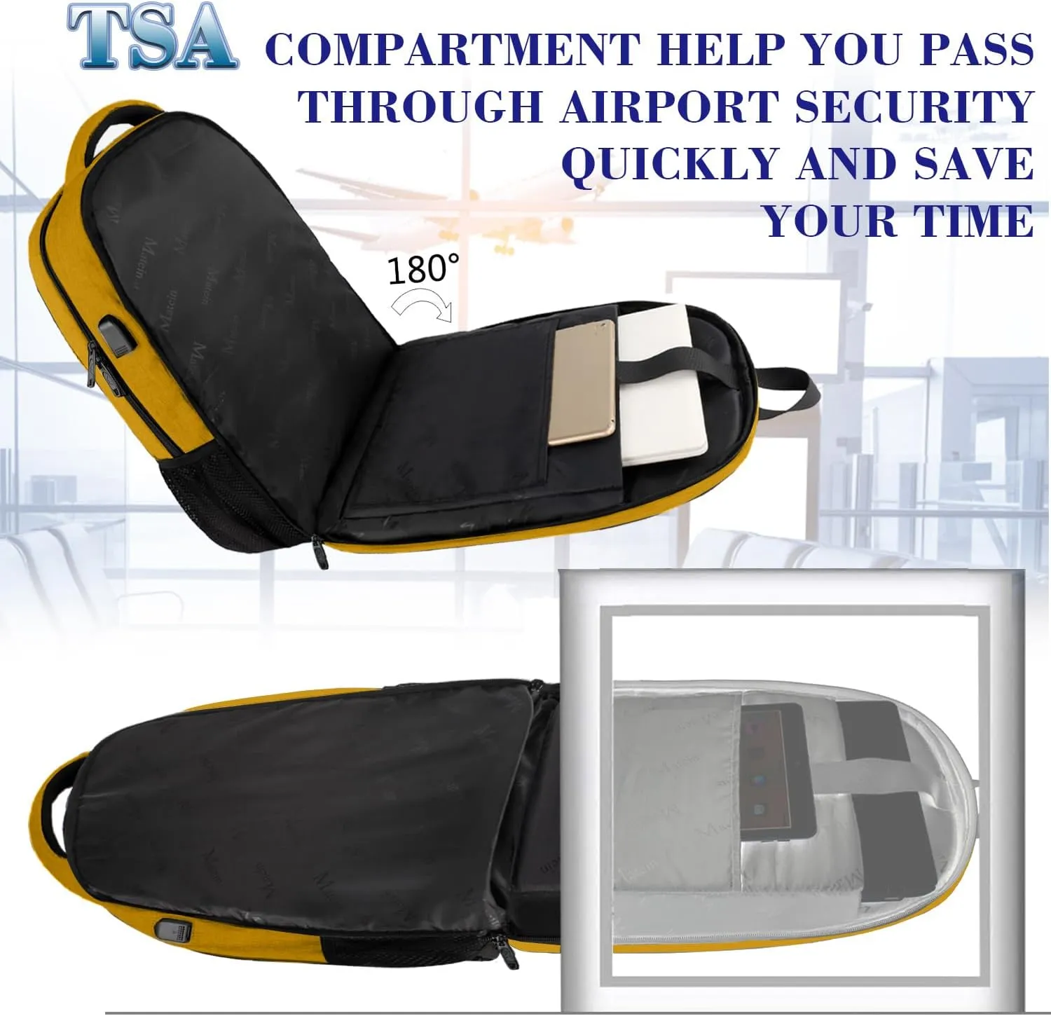 MATEIN College Backpack, Extra Large TSA Friendly Carry On 17.3 Inch Laptop Backpack with USB Charging Port, Anti Theft Flight Approved Business Work Travel Computer Backpack Bagfor Women Men, Yellow