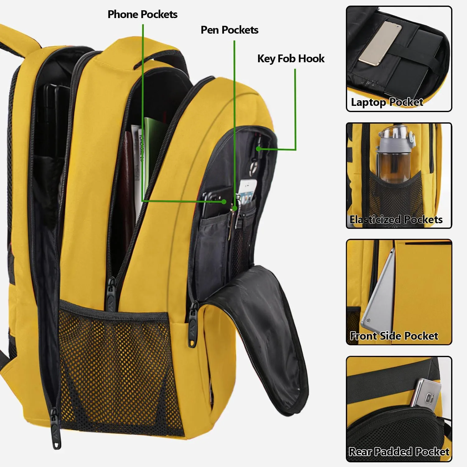 MATEIN College Backpack, Extra Large TSA Friendly Carry On 17.3 Inch Laptop Backpack with USB Charging Port, Anti Theft Flight Approved Business Work Travel Computer Backpack Bagfor Women Men, Yellow