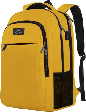 MATEIN College Backpack, Extra Large TSA Friendly Carry On 17.3 Inch Laptop Backpack with USB Charging Port, Anti Theft Flight Approved Business Work Travel Computer Backpack Bagfor Women Men, Yellow