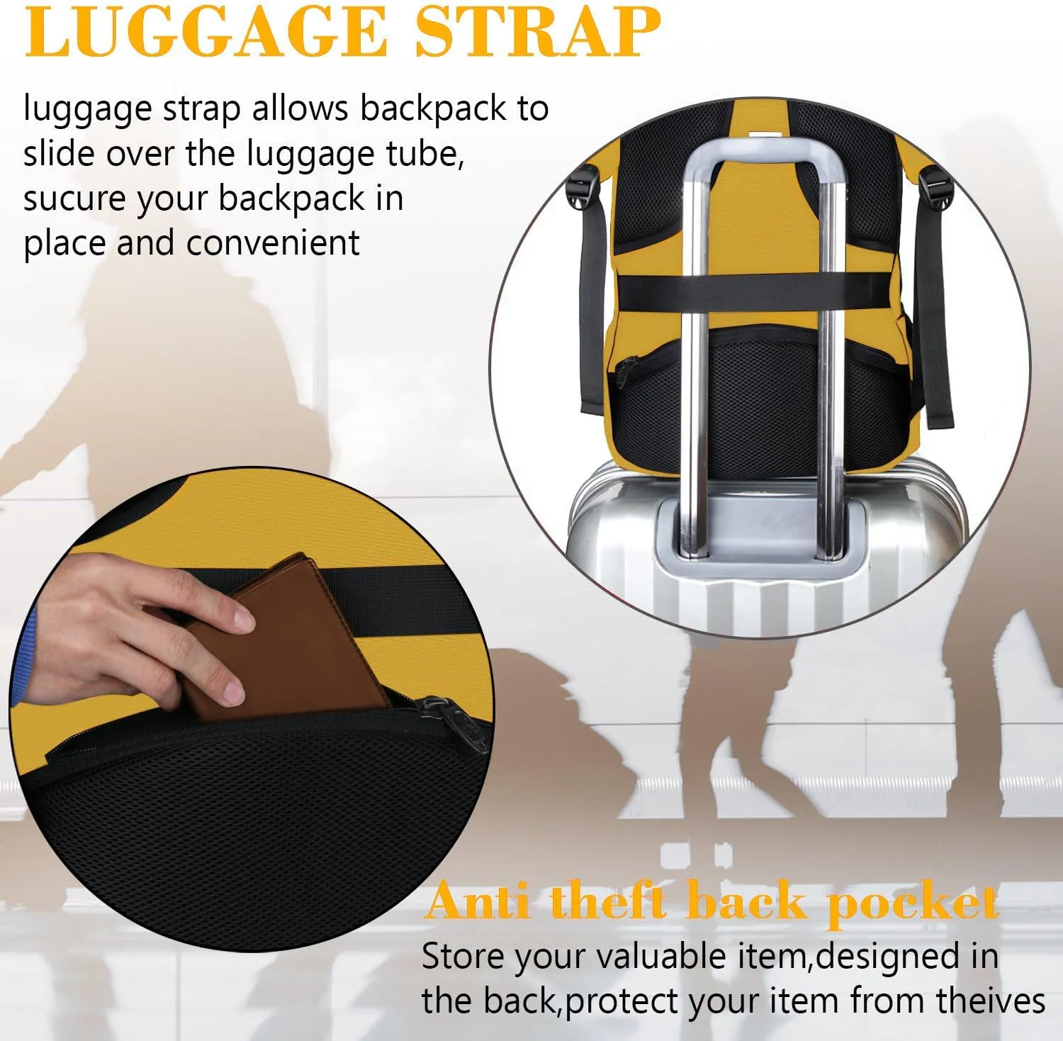 MATEIN College Backpack, Extra Large TSA Friendly Carry On 17.3 Inch Laptop Backpack with USB Charging Port, Anti Theft Flight Approved Business Work Travel Computer Backpack Bagfor Women Men, Yellow
