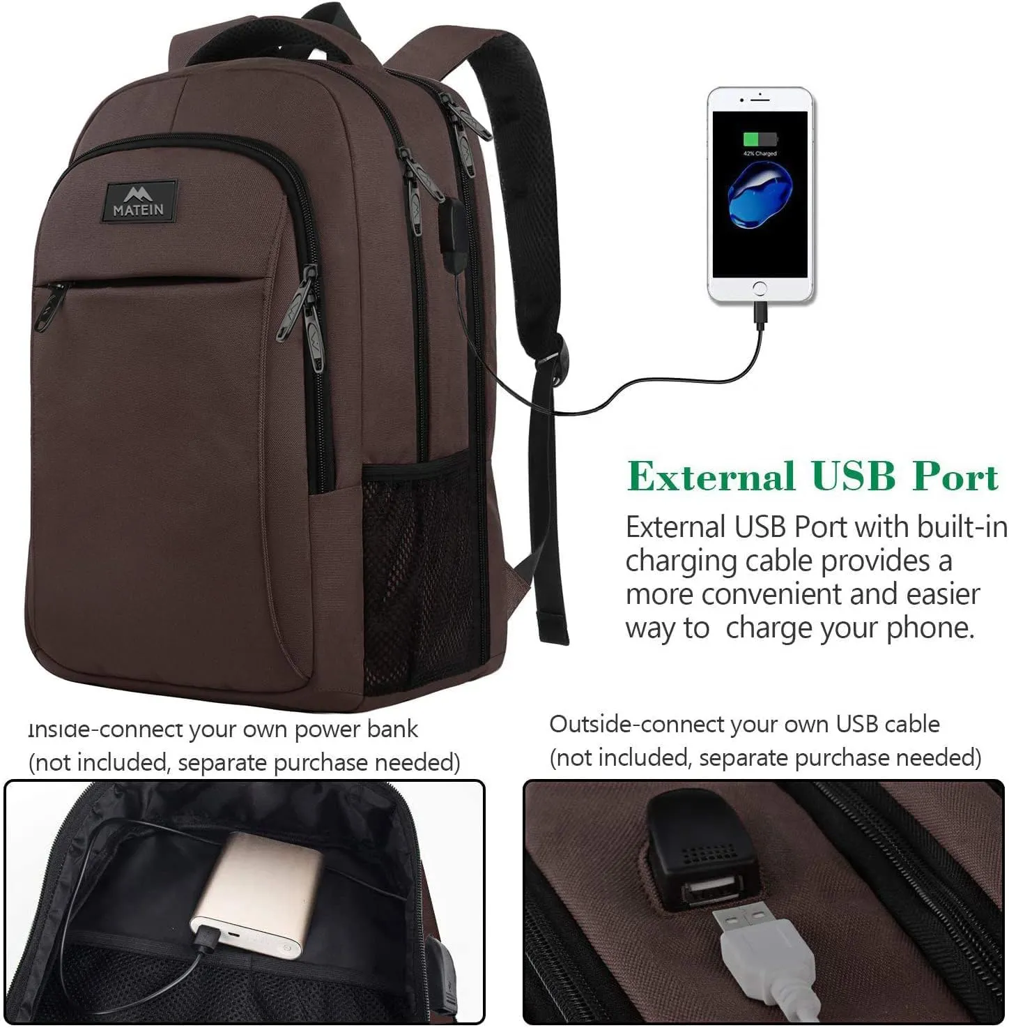 MATEIN Laptop Backpack, Extra Large TSA Friendly 17.3 Inch Travel Computer Backpack with USB Charging Port, Anti Theft Carry On Flight Approved Business Work College Backpack Bag for Men Women, Brown