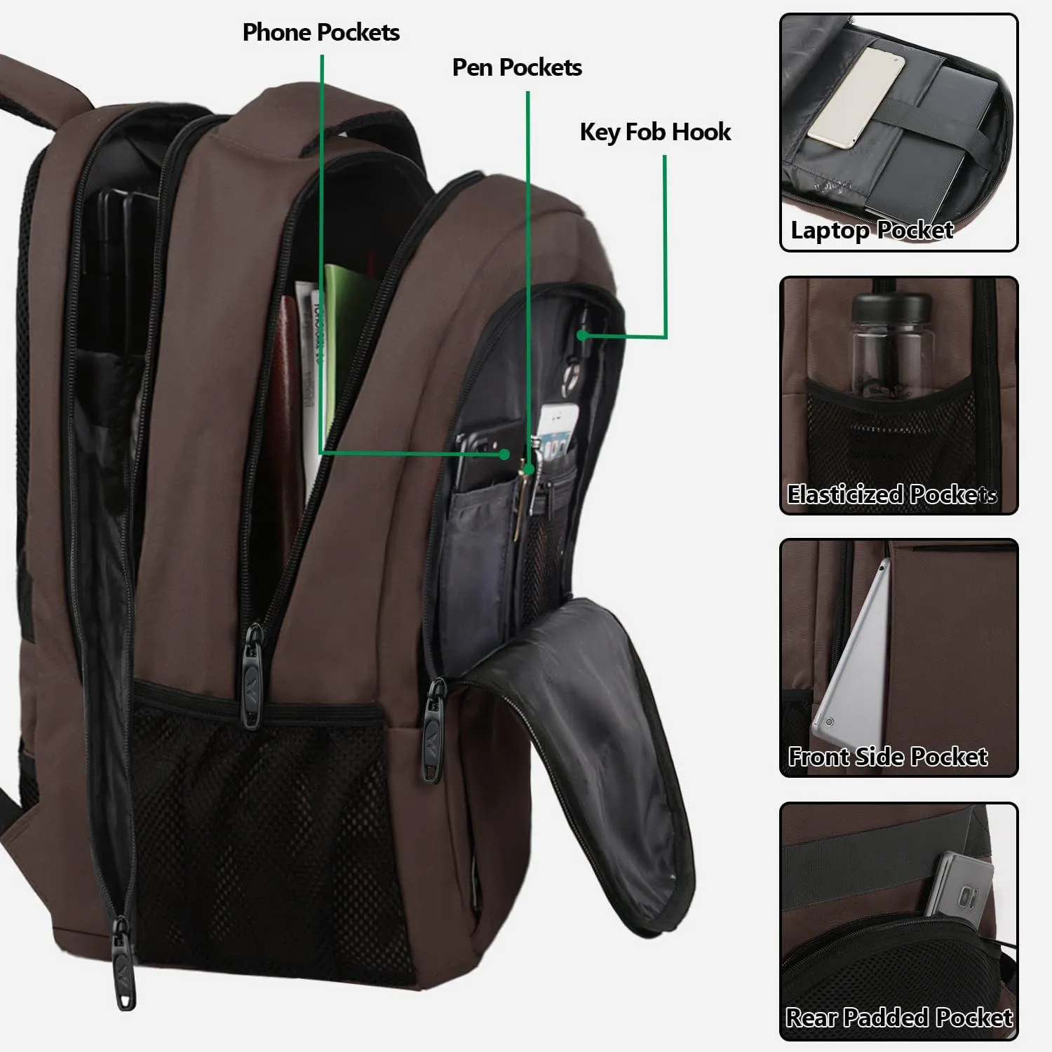 MATEIN Laptop Backpack, Extra Large TSA Friendly 17.3 Inch Travel Computer Backpack with USB Charging Port, Anti Theft Carry On Flight Approved Business Work College Backpack Bag for Men Women, Brown