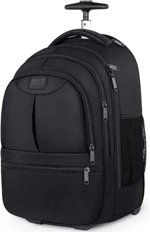 MATEIN Rolling Travel Backpack, Sturdy 17 Inch Laptop Bag with Wheels for Women Men, 30 L Wheeled Backpack Carry on Luggage Water Resistant Roller Computer Bag for Nurse Teacher Work, Black