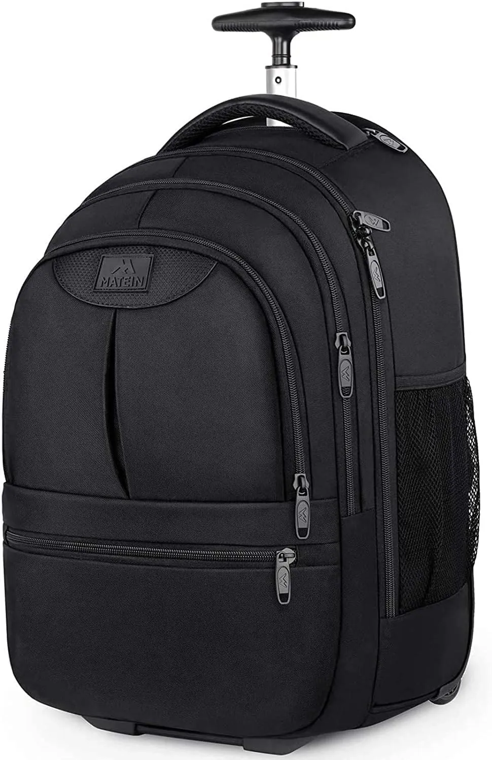 MATEIN Rolling Travel Backpack, Sturdy 17 Inch Laptop Bag with Wheels for Women Men, 30 L Wheeled Backpack Carry on Luggage Water Resistant Roller Computer Bag for Nurse Teacher Work, Black