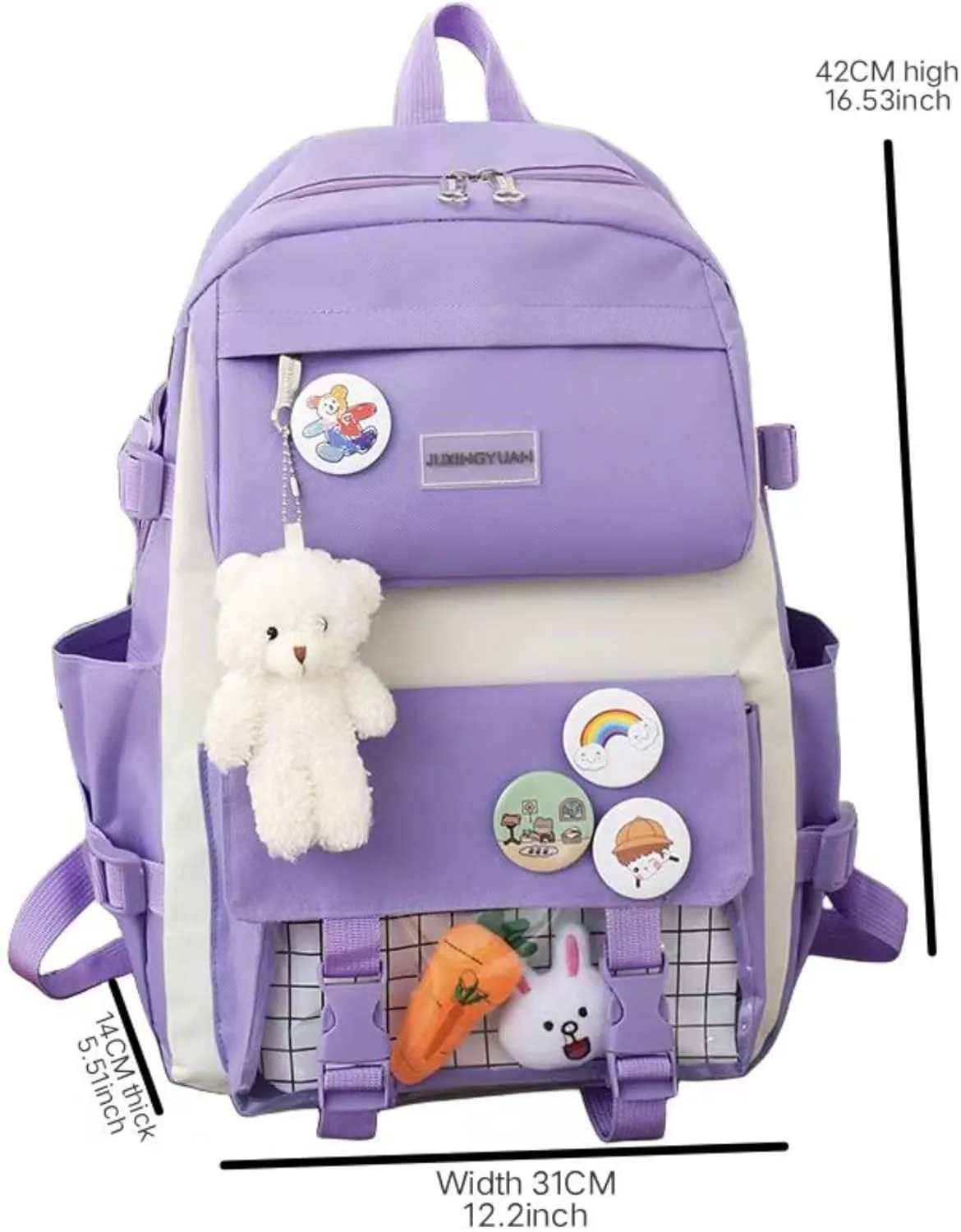 MAVERY 5-piece Kawaii backpack, laptop bag, teenage boys and girls schoolbag, multifunctional handbag (Purple 1), AH-963