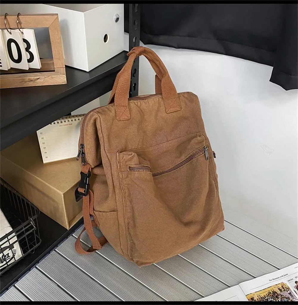 MaxxCloud Aesthetic College Laptop Backpack, Heavy Cotton, Retro Canvas Backpack Travel Bag, Large