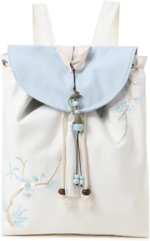 MAZEXY Elegant Vintage Silk Pattern Backpack Purse with Pendant and Tassels
